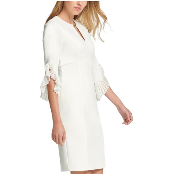 DKNY Women's Keyhole Neck Chiffon Tulip Sleeve Sheath Dress NWT - Picture 5 of 14